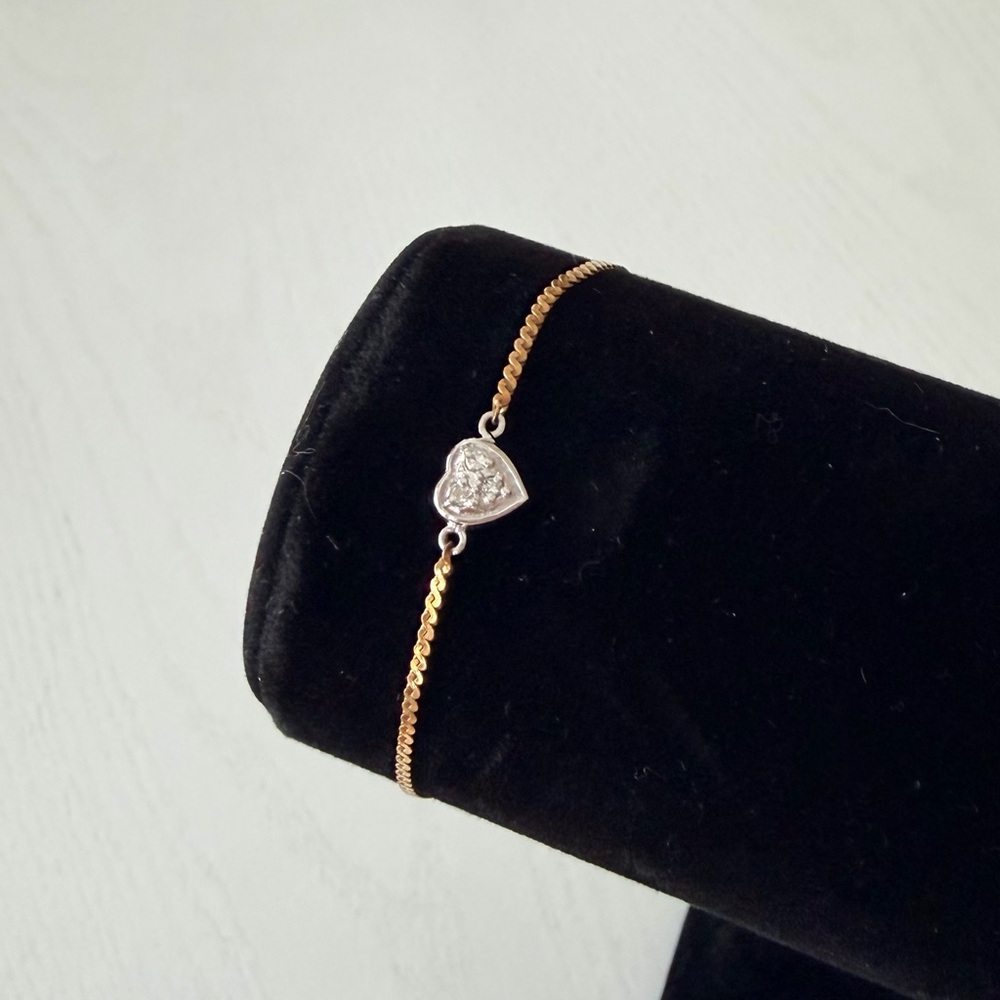 Vintage 14KT Gold Silver and Diamond Heart Bracelet, 6 1/2" - Picture 8 of 16
